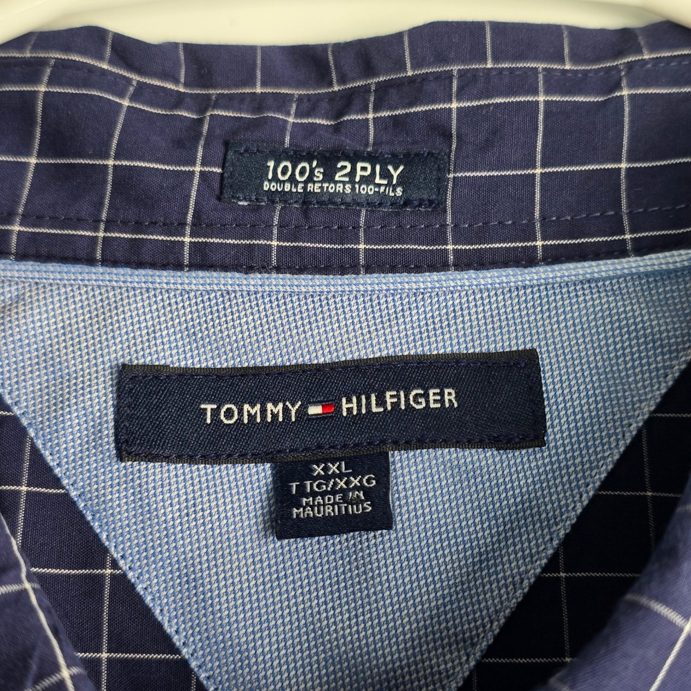 Tommy Hilfiger Button Down Shirt Mens XXL Navy Blue Windowpane 100s 2-Ply Cotton - Picture 6 of 13